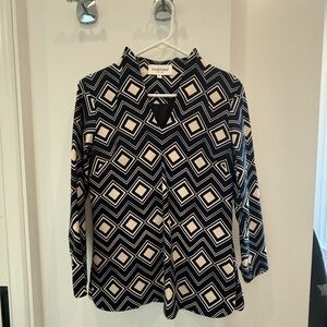 Elizabeth McKay Navy and Cream Geometric Women's Tunic - Size 0